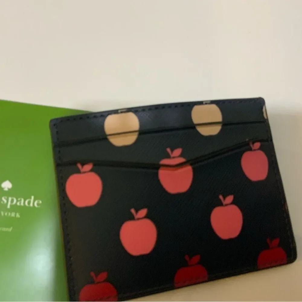 Authentic Kate spade Leather apple print card case holder
